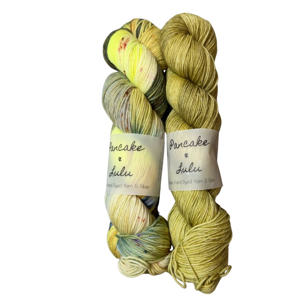 Pancake & Lulu Yellow/Green August 2023 Knitflix Club Ply Sport 2 Skeins